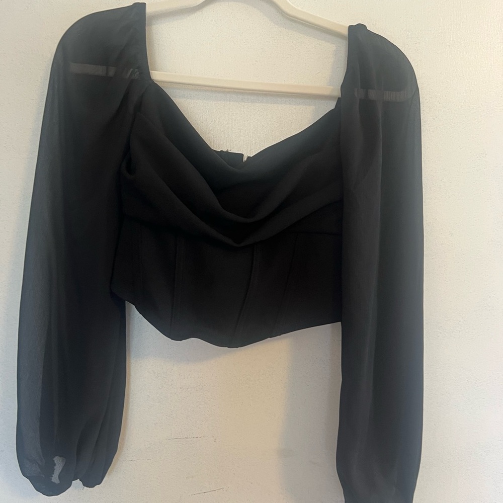 SHEIN Black Off-Shoulder Blouse with Sheer Sleeves